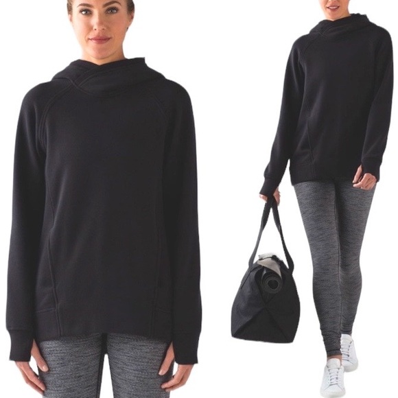 LULULEMON ATHLETICA Fleece Please Pullover Hooded Sweatshirt Black size 4 - Picture 14 of 16